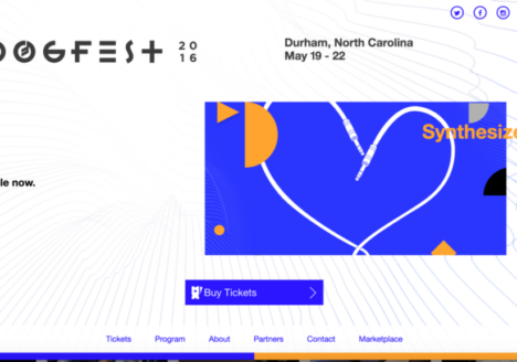 Moogfest webpage with large Moogfest logo