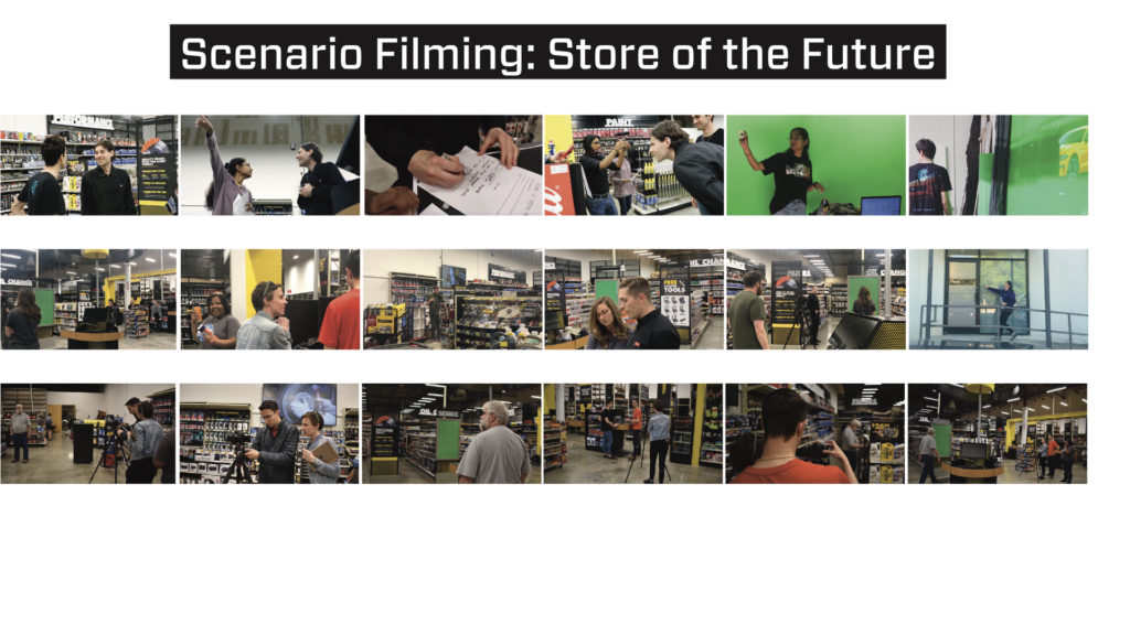Student images of filming of scenario videos in The Store of the Future