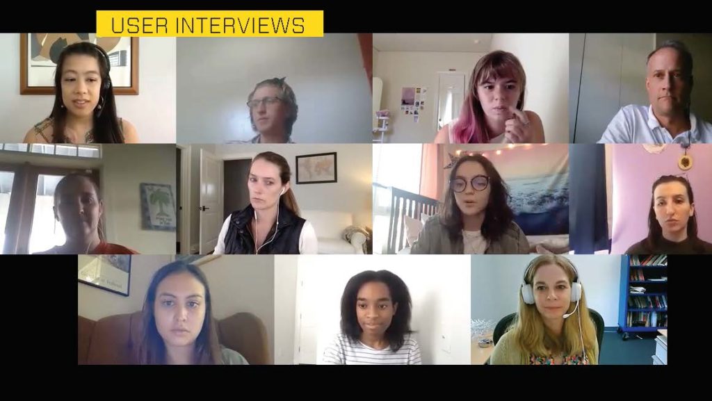 User Interviews: image of zoom screen with multiple faces of students and users