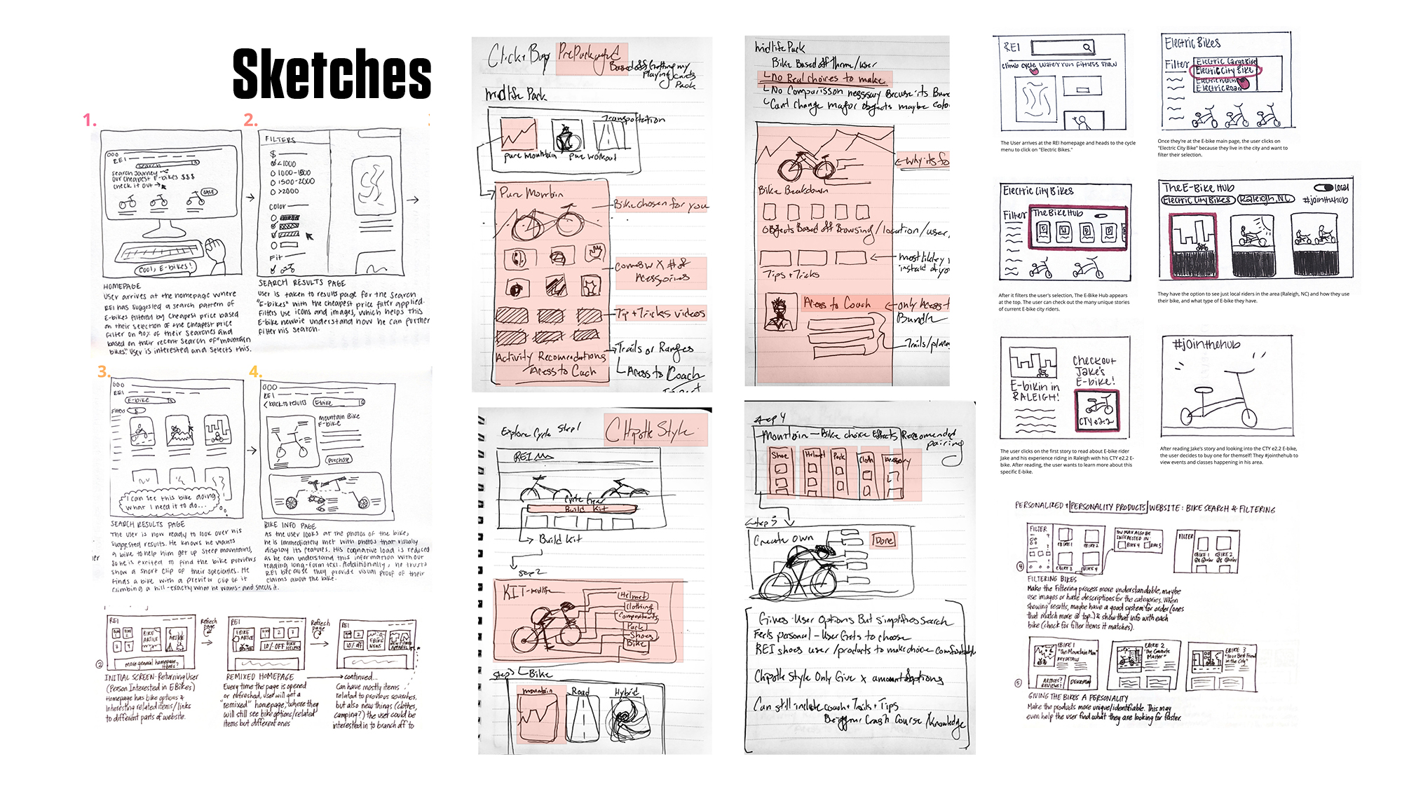 lots and lots of early sketches created during the ideation phase of the project